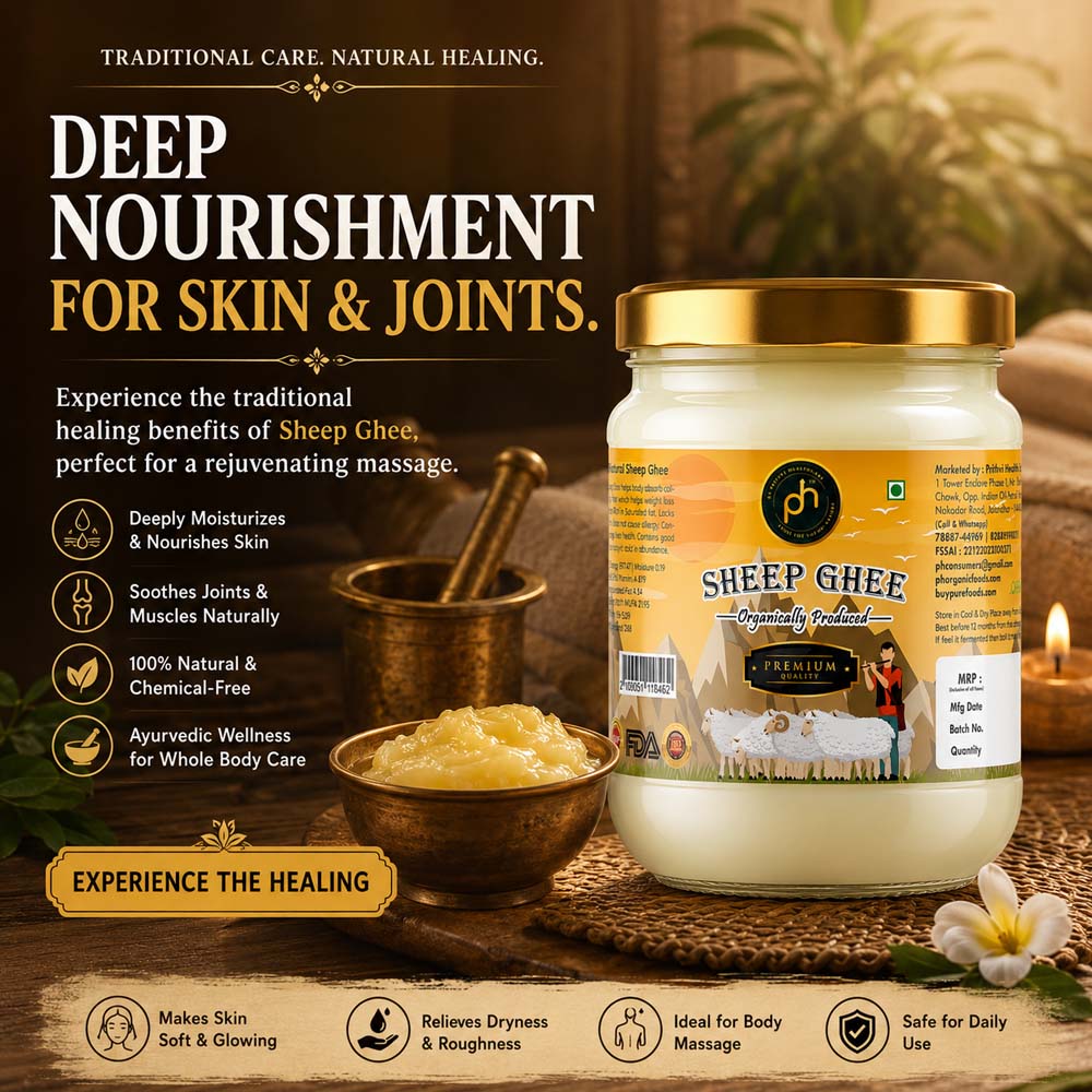 Sheep Ghee, Organic Sheep Ghee, Bilona Sheep Ghee, Buy Sheep Ghee Online India, 100% Natural Sheep Ghee, Pure Sheep Ghee 250ml, A2 Sheep Ghee, PH Organic Foods